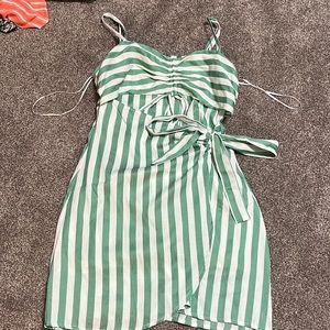 green striped wrap dress
